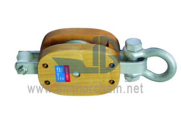 Polea simple de bloque de madera con grillete